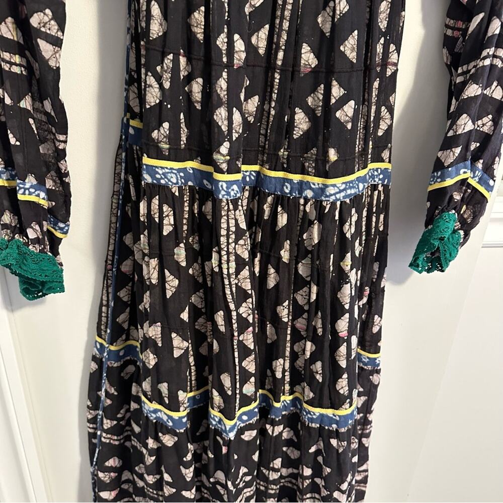 Warm NY Black Ikat Colorful Block Printed Long Sleeve Maxi Dress Small - Picture 12 of 14